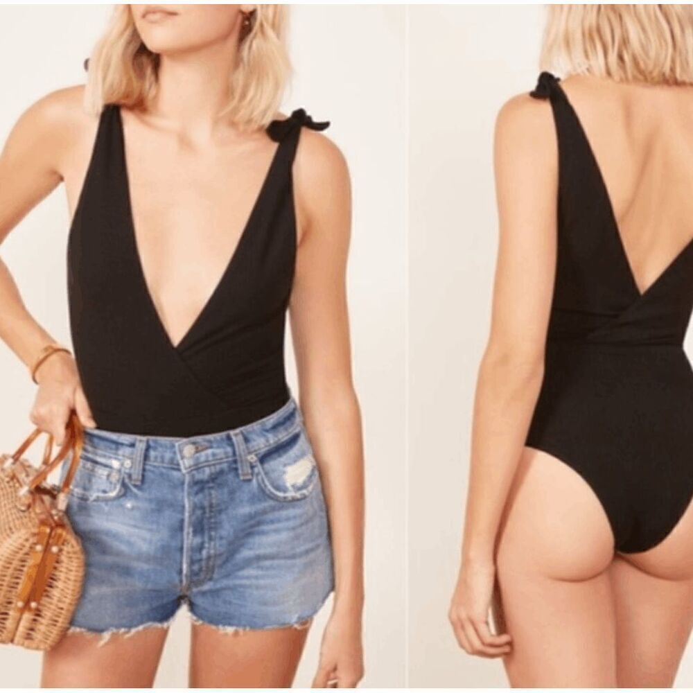 Reformation Macey Wrap Style Plunge Bodysuit Small​​​​​​